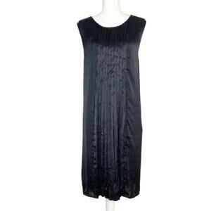 Ellos Black Sleeveless Pleated Front Knee Length Shift Dress Large